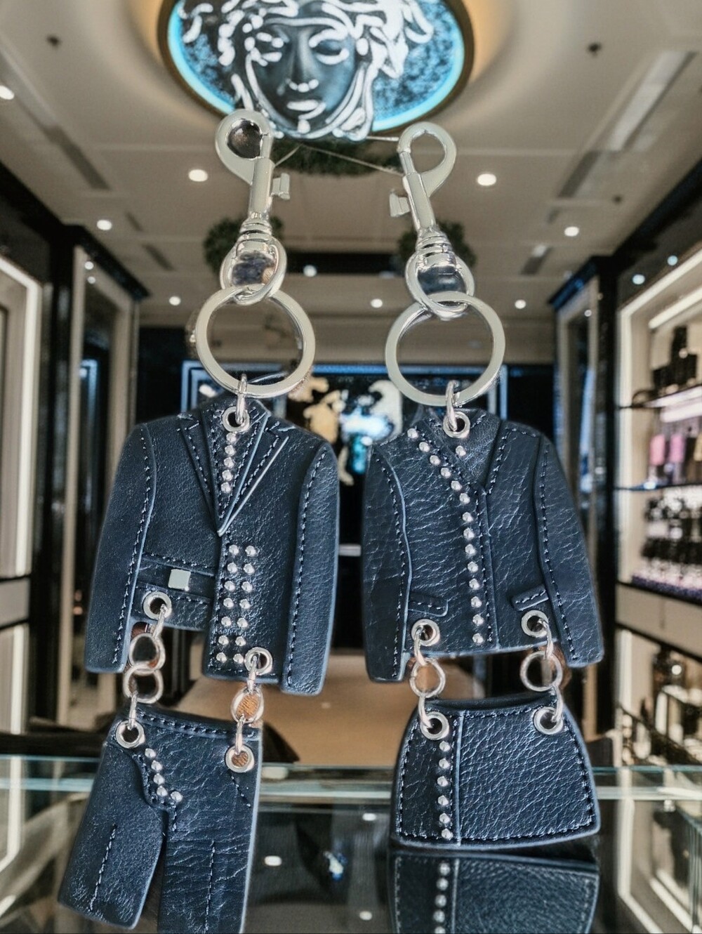 VERSUS VERSACE Studded Leather Biker Jacket & Mini Skirt Keychain Bag Charm - Picture 5 of 5